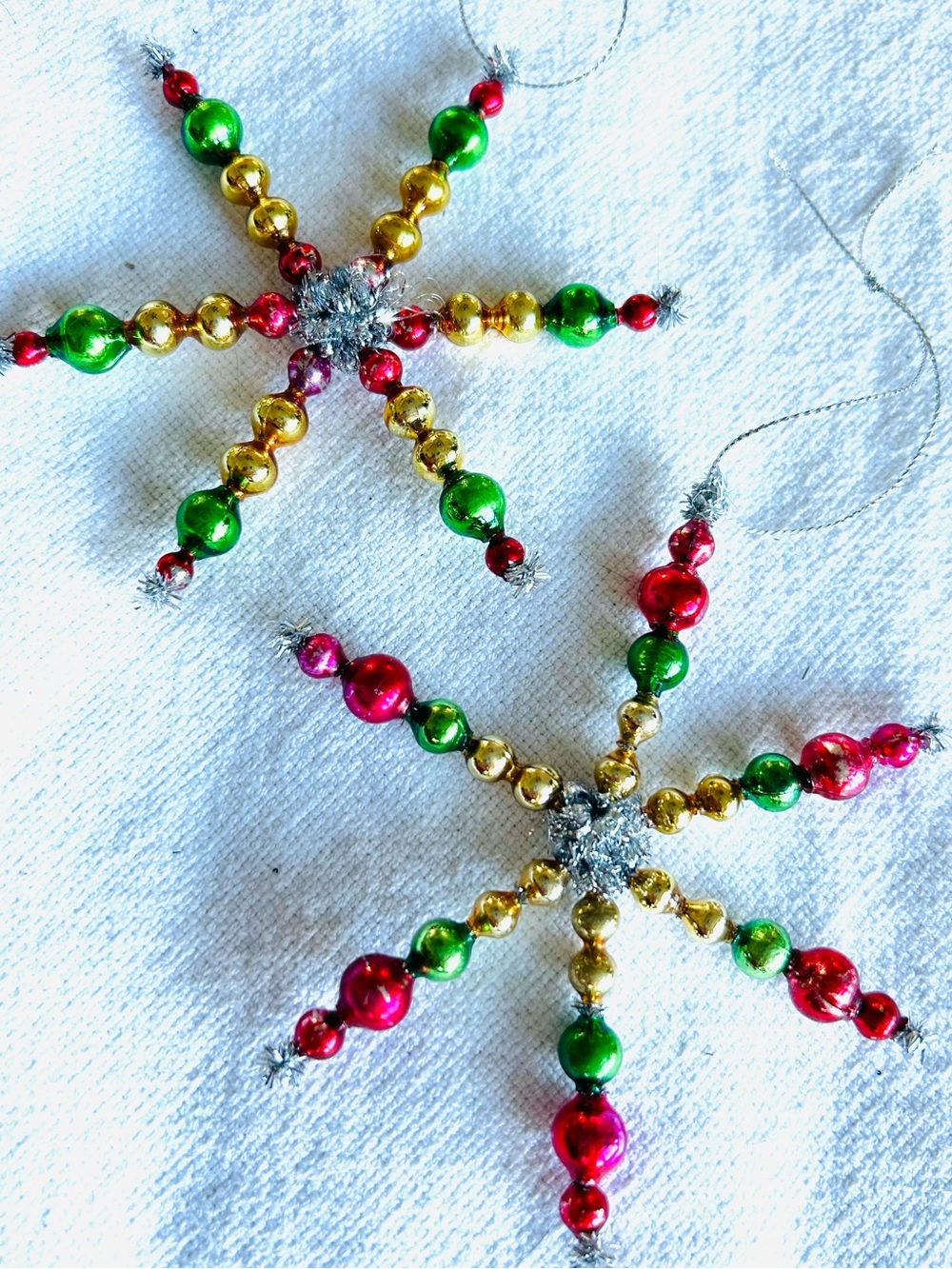 Vintage repurposed mercury, glass bead flowers holiday Christmas ornaments